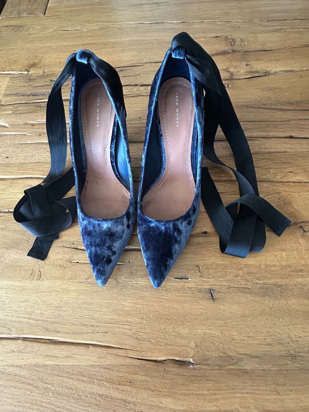 Zara Navy Blue Velvet Stiletto High Heel Shoes Size 39